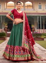 Tussar Silk Green Traditional Wear Foil Printed Lehenga Choli